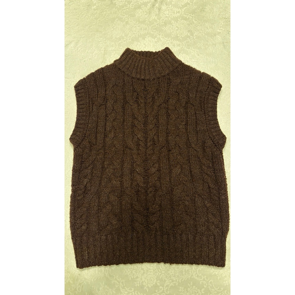 A New Day Brown Cable Knit Mock Neck Sleeveless Sweater Vest Women XS